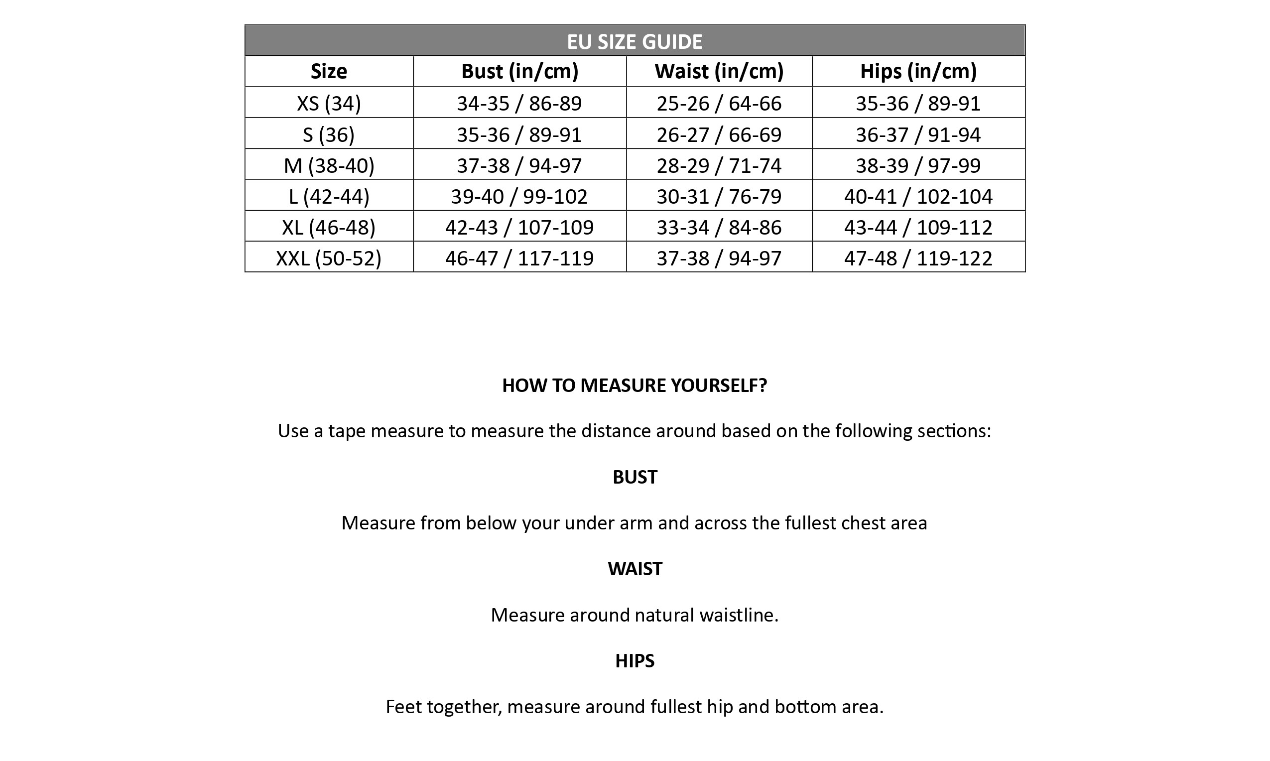 Size Chart Page 2