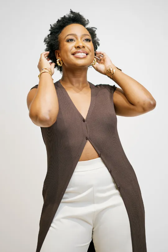 NITA Button-Up Top - Brown