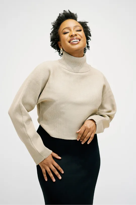 Turtleneck Crop Sweater - Beige